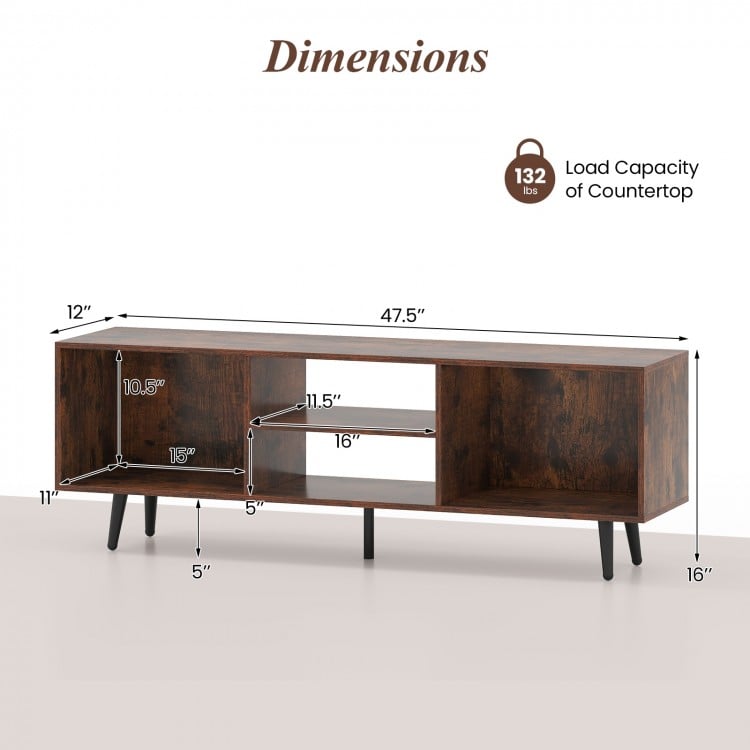 47.5 Inches TV Stand for 55-Inch TV with Compartments and Metal Legs-Rustic Brown