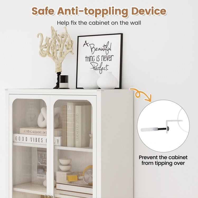58 Inches Bookcase with Adjustable Shelves and Lockable Wheels-White