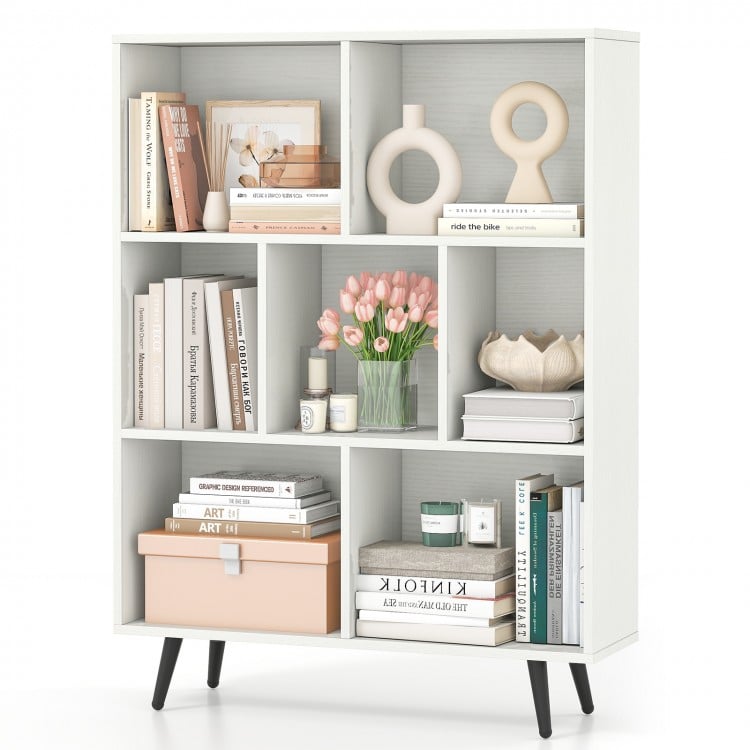 8/10-Cube Bookcase with 5 Tapered Metal Legs-Off White