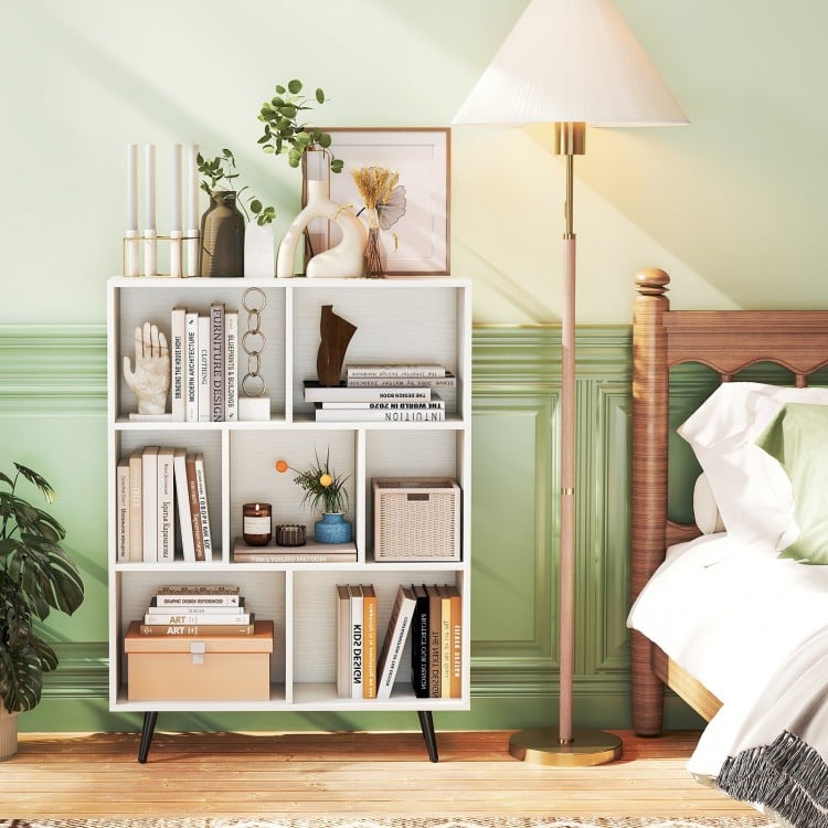8/10-Cube Bookcase with 5 Tapered Metal Legs-Off White