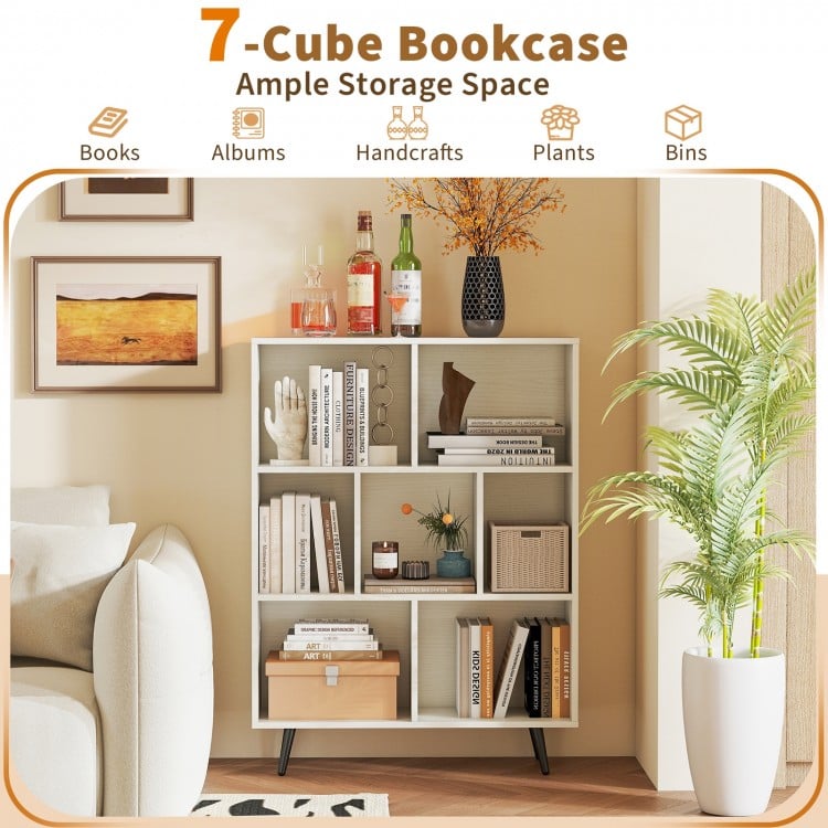 7/8/10-Cube Bookcase with 5 Tapered Metal Legs-7 Cubes