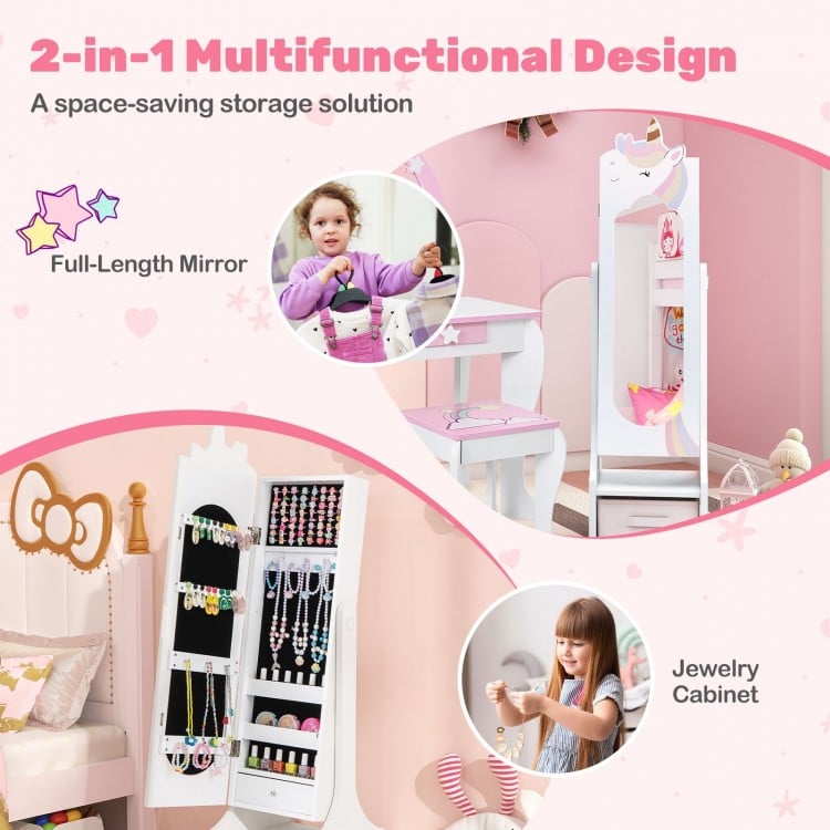 Kids Jewelry Armoire Cabinet with Storage and 2 Tilt Angles-White