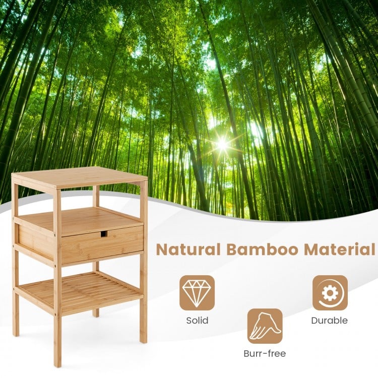 Bamboo Nightstand with Storage Drawer and Slatted Shelf-1 Piece