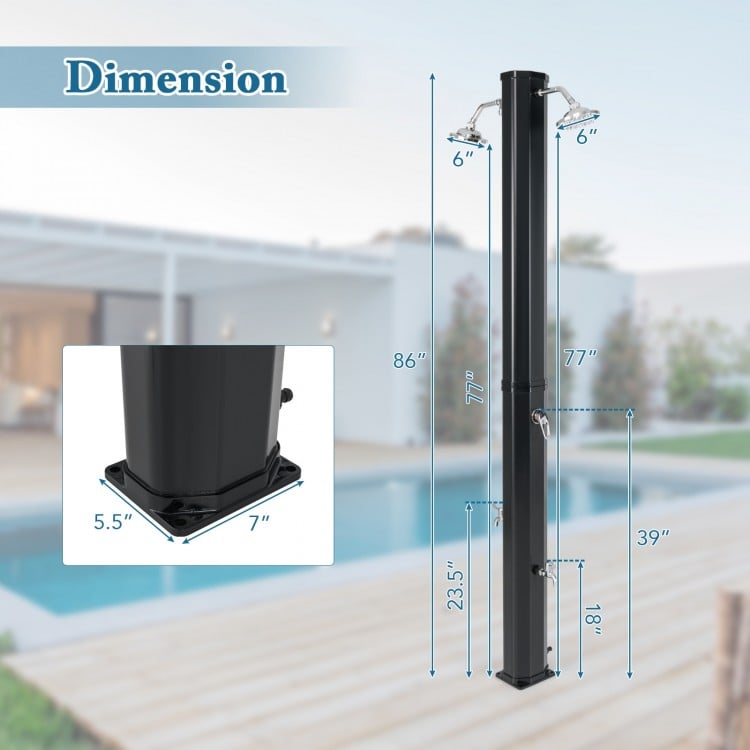 9.3 Gallon Solar Heated Outdoor Shower with Dual Shower Heads
