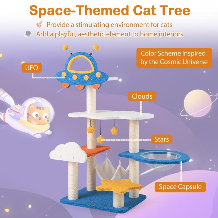 49 Inches Tall Cat Tree with UFO Top Perch Space Capsule and Sisal Scratching Posts-Blue