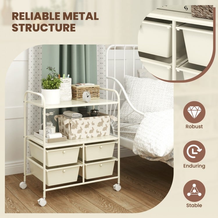 4 Drawers Shelves Rolling Storage Cart Rack-White