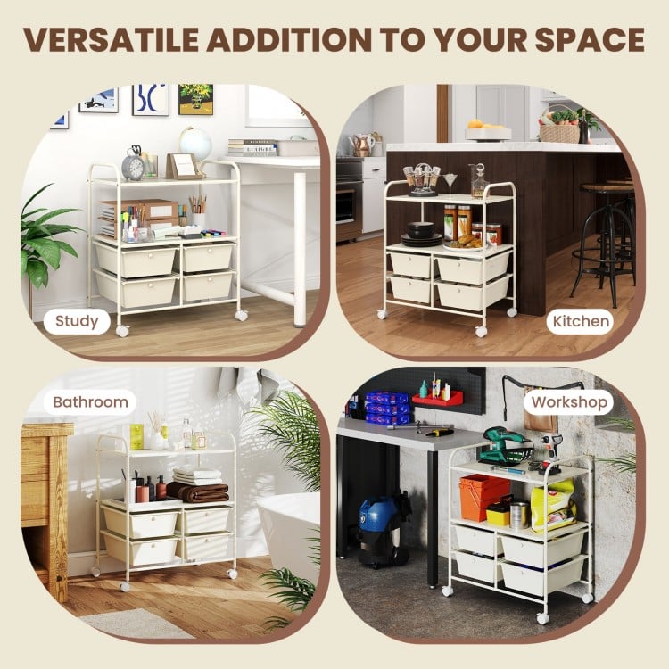 4 Drawers Shelves Rolling Storage Cart Rack-White