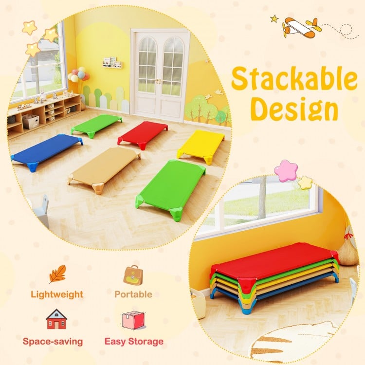Portable 6 Pack Stackable Daycare Cots Sleeping Bed for Kids 52 Inch-Multicolor