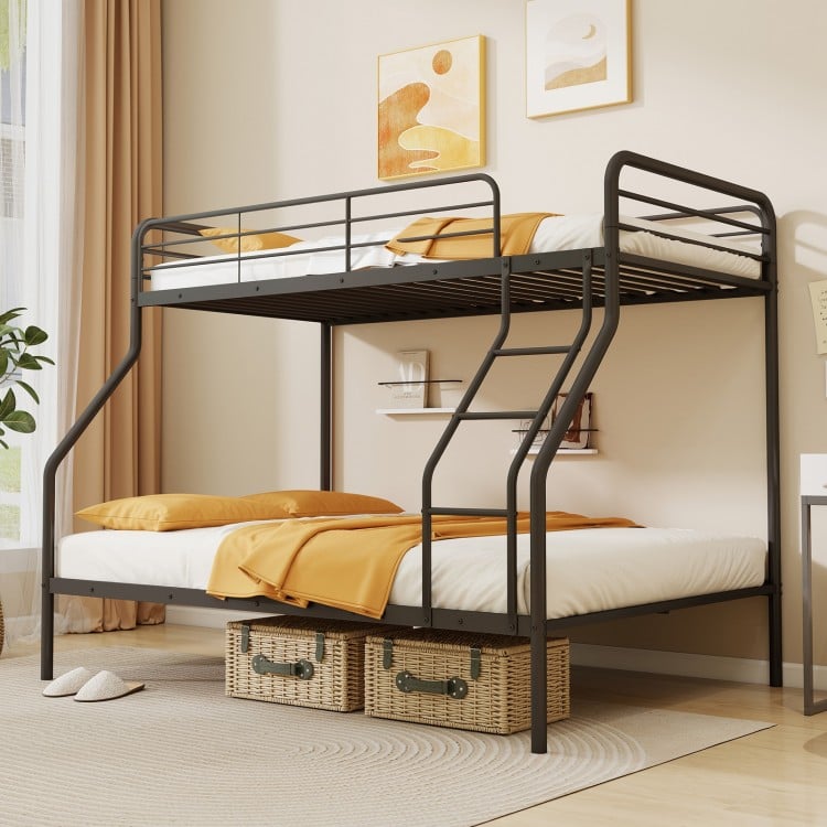 Twin Over Full Bunk Bed with Ladder and Full-length Guardrails-Black