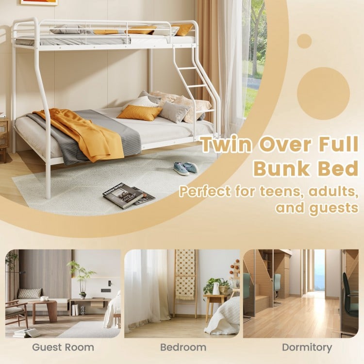 Twin Over Full Bunk Bed with Ladder and Full-length Guardrails-White