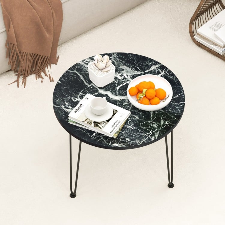 Round Coffee Table with Thickened Tabletop and Metal Tripod Legs-Black