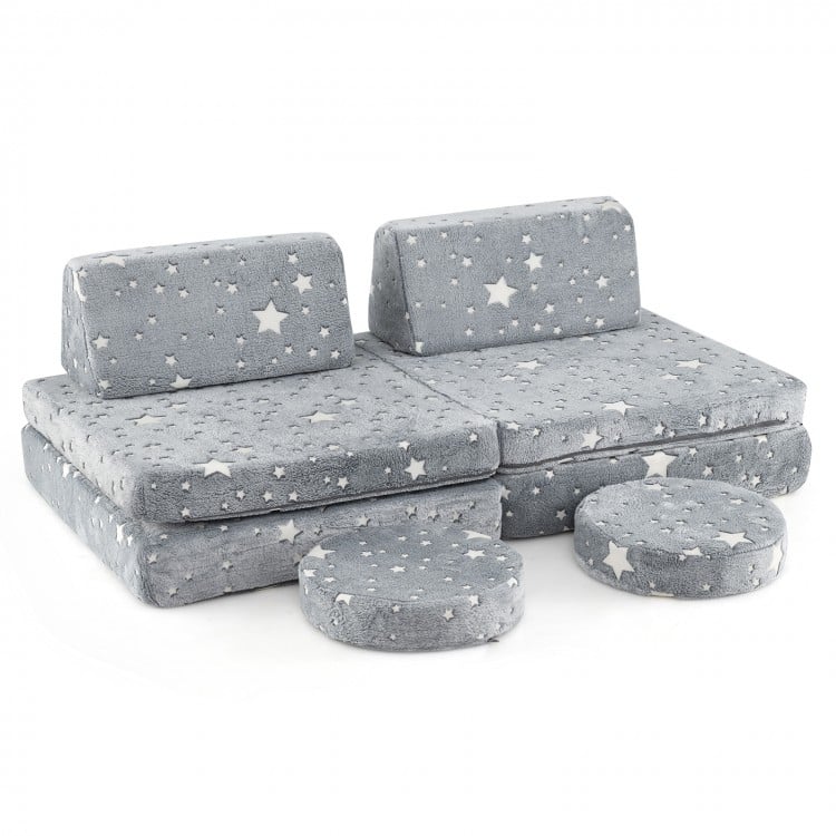 Modular Kids Play Couch Set Glow in the Dark with Portable Handles-Gray