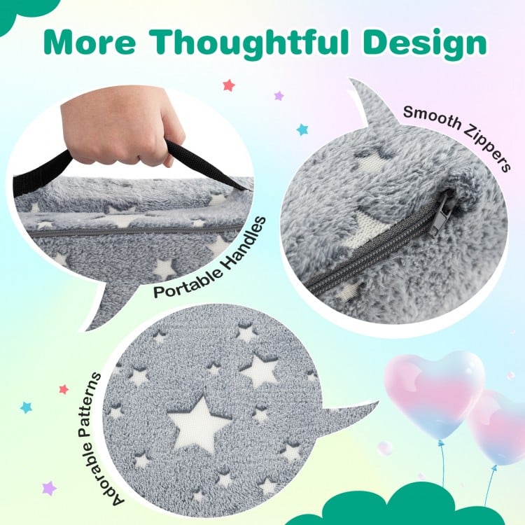 Modular Kids Play Couch Set Glow in the Dark with Portable Handles-Gray