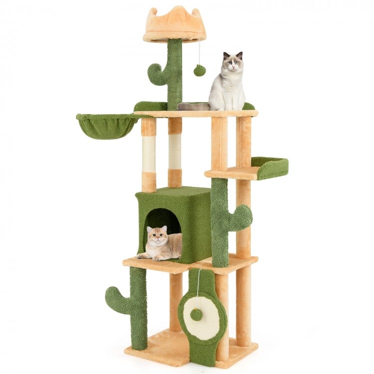 63 Inch Cactus Cat Tree with Sisal Scratching Posts and Board for Indoor Cats
