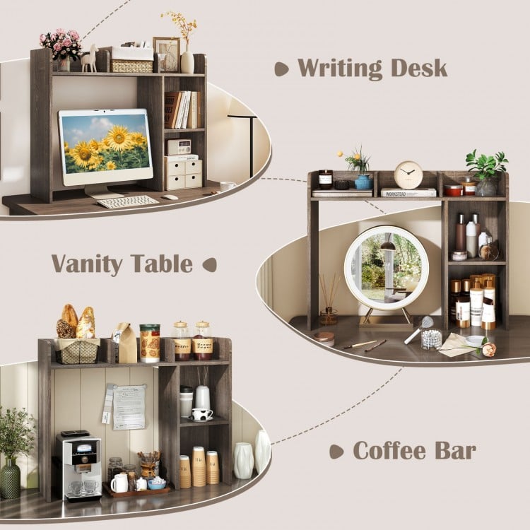 3-Tier Multipurpose Desk Bookshelf with 4 Shelves-Oak