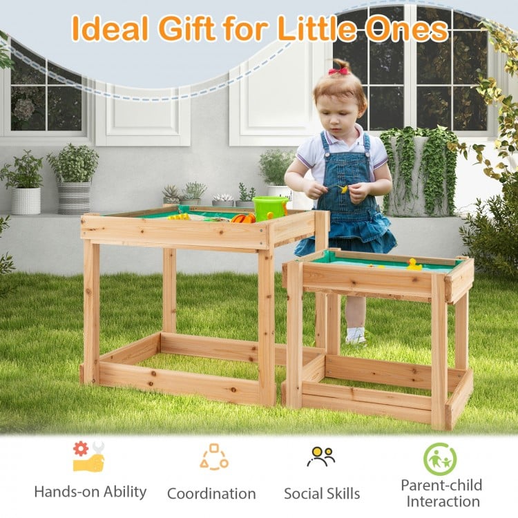 Wooden Sand and Water Tables with Protective Cover for Kids
