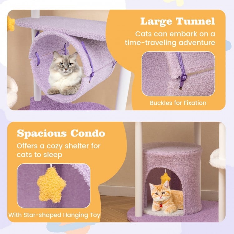 62 Inches Large Cat Tower with Metal Frame and Jumping Platforms-Purple