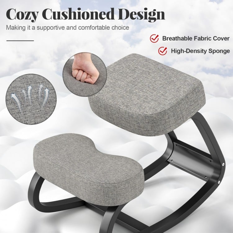 Wooden Ergonomic Rocking Kneeling Chair with Padded Cushion-Grey