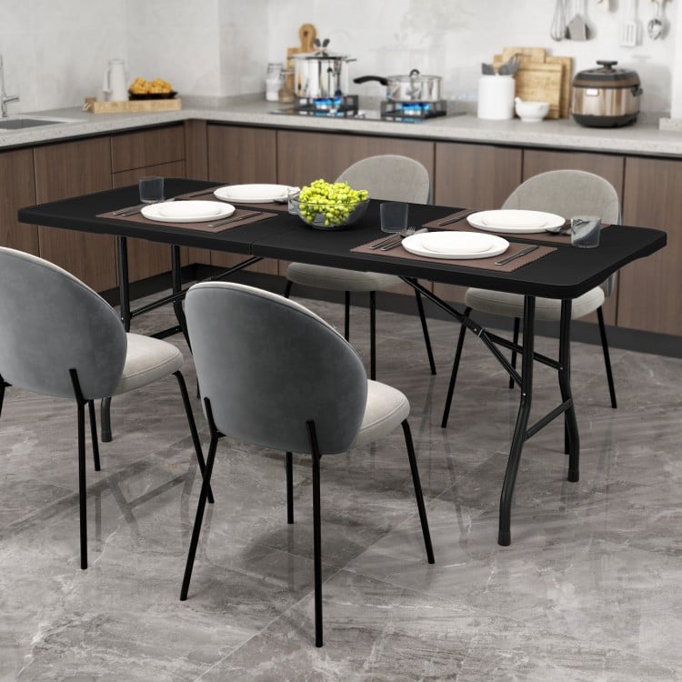 6 ft Portable Folding Table 350 LBS Fold-in-Half Table with HDPE Tabletop-Black