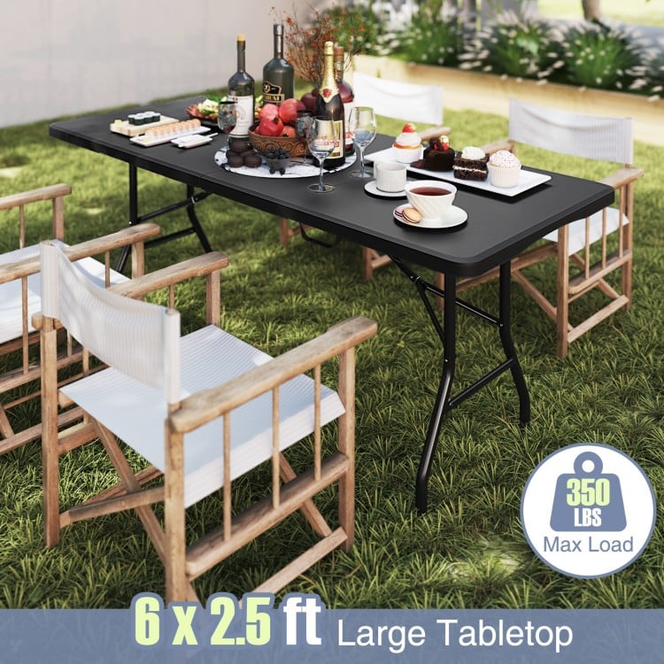 6 ft Portable Folding Table 350 LBS Fold-in-Half Table with HDPE Tabletop-Black