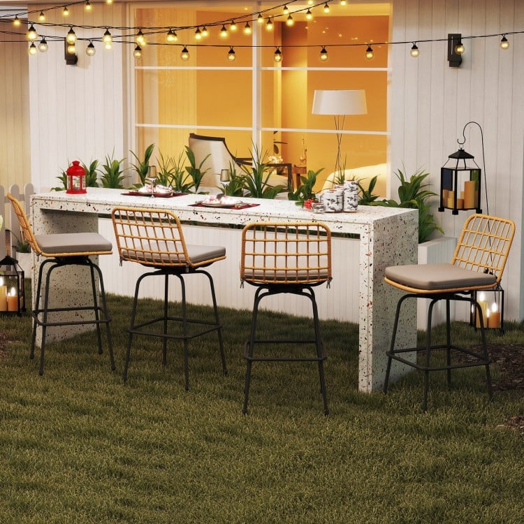 Patio Swivel Barstools Set of 2 with Soft Seat Cushions-Gray