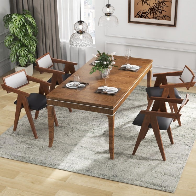Mid Century Wooden Accent Chairs with Leathaire Seat Cushions Set of 2-Walnut