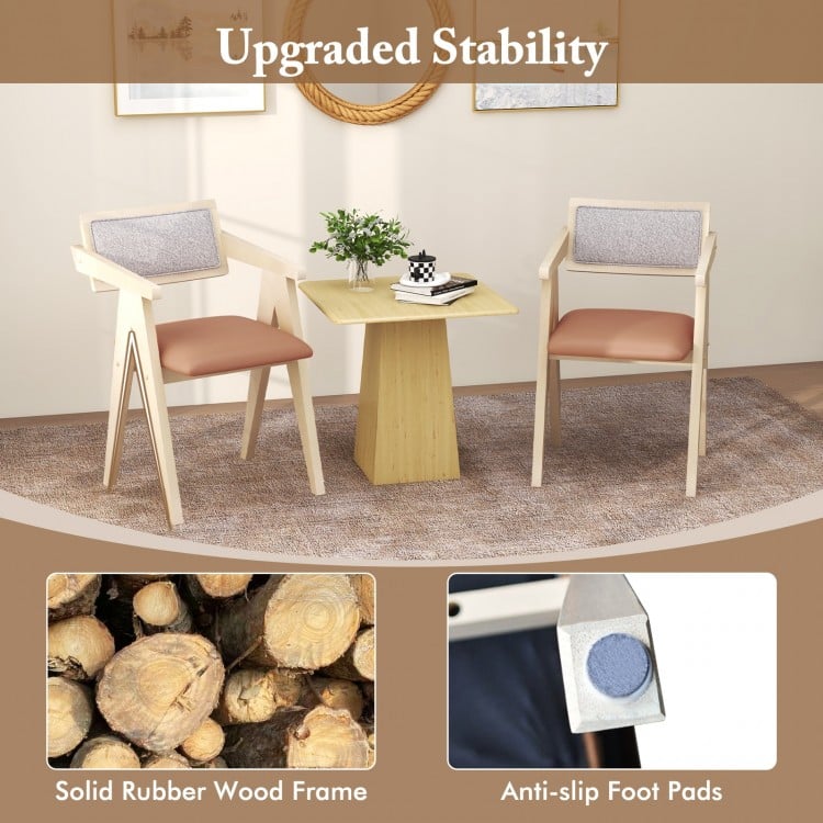 Mid Century Wooden Accent Chairs with Leathaire Seat Cushions Set of 2-Beige