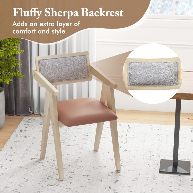 Mid Century Wooden Accent Chairs with Leathaire Seat Cushions Set of 2-Beige
