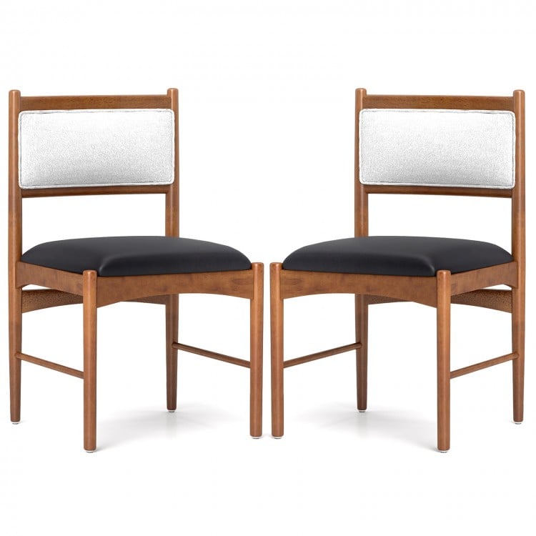 Wooden Dining Chair Set of 2 with Rubber Wood Frame and Faux Sherpa Backrest-Walnut