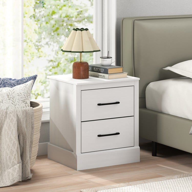 Wood Compact Floor Nightstand with Storage Drawers-White