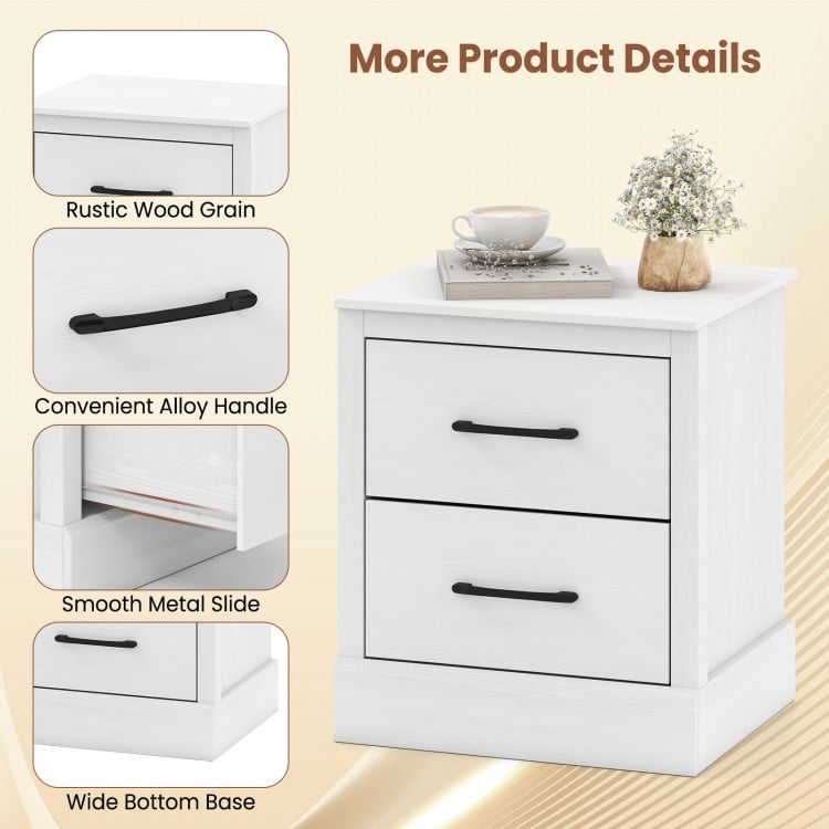 Wood Compact Floor Nightstand with Storage Drawers-White