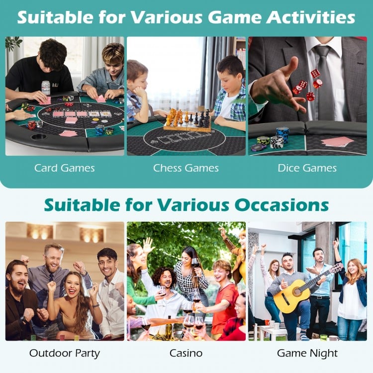 Portable 48 Inch 6-Player Foldable Poker Table Top Round Game Mat-Green