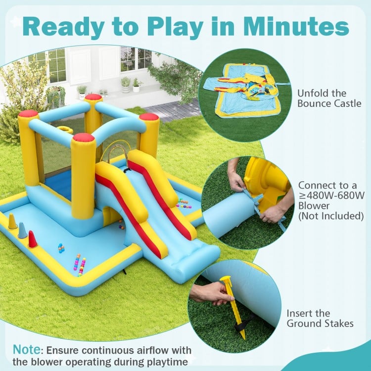 Inflatable Bounce House 7-in-1 Bouncy Castle with Slide and Tunnel without Blower