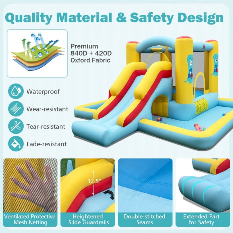 Inflatable Bounce House 7-in-1 Bouncy Castle with Slide and Tunnel with 480W Blower
