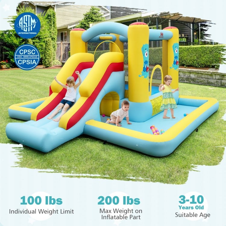 Inflatable Bounce House 7-in-1 Bouncy Castle with Slide and Tunnel with 480W Blower