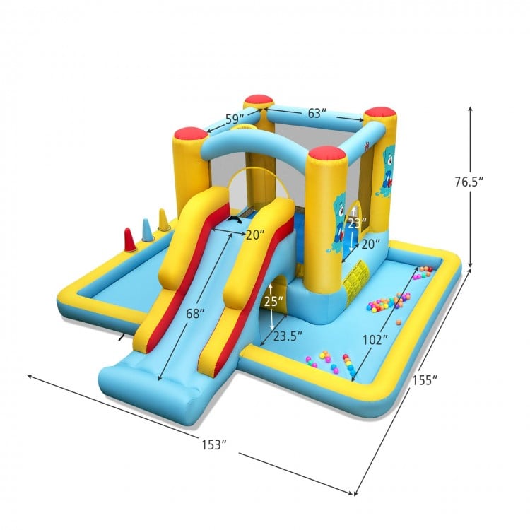 Inflatable Bounce House 7-in-1 Bouncy Castle with Slide and Tunnel with 550W Blower