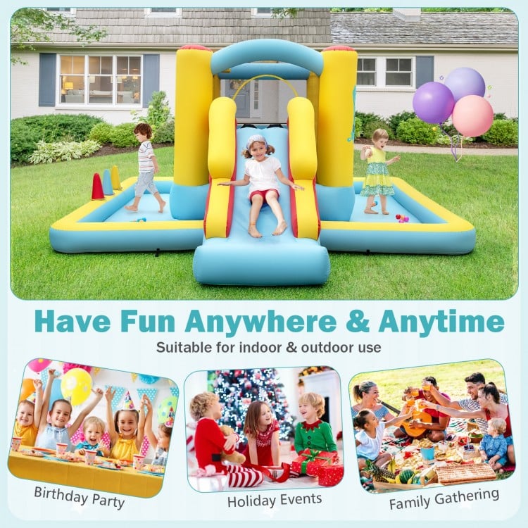 Inflatable Bounce House 7-in-1 Bouncy Castle with Slide and Tunnel with 550W Blower