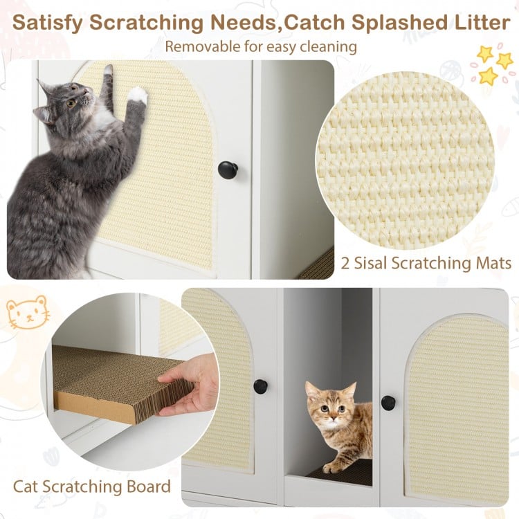 43 Inches Cat Litter Box Enclosure with Storage and Double Rooms-White