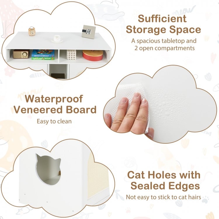 43 Inches Cat Litter Box Enclosure with Storage and Double Rooms-White