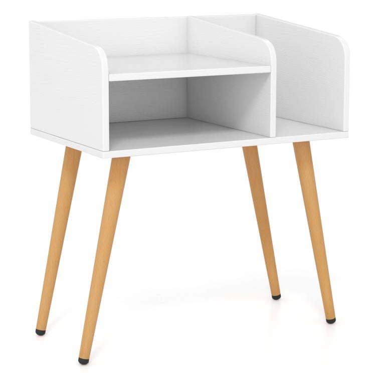 Mid Century Modern Nightstand with Open Shelves-White