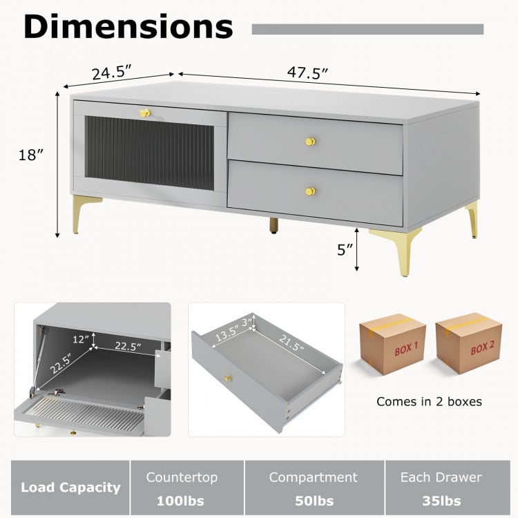 TV Stand with Compartment and Drawers for 55 Inch TV-Gray