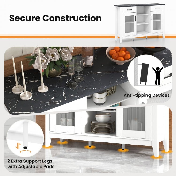 Sideboard Buffet Cabinet with 2 Drawers and 4 Adjustable Shelves-White