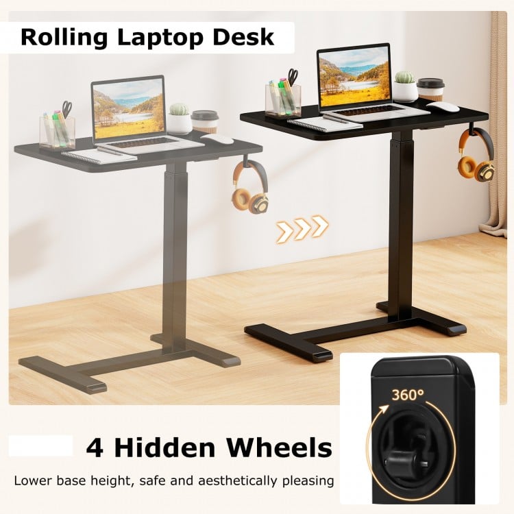 Mobile Standing Desk Height Adjustable Overbed Bedside Table with Cup Holder-Black