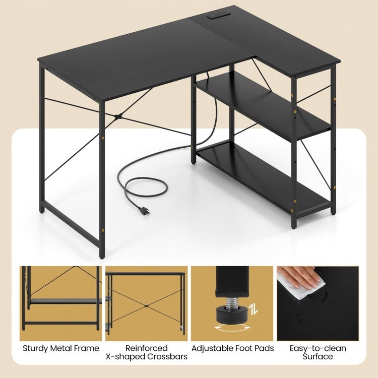 L-shaped 47 Inch Reversible Corner Desk with Adjustable Storage Shelves-Black