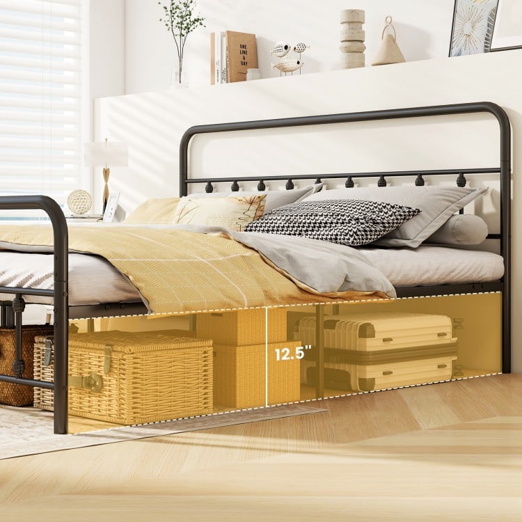 Bed Frame with Headboard and Under Bed Storage Black-King Size