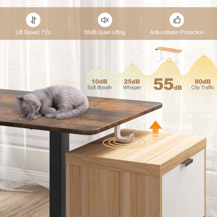 Electric Standing Desk with 3 Memory Heights and 2 Hanging Hooks and Cable Holes-Rustic Brown