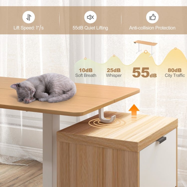 Electric Standing Desk with 3 Memory Heights and 2 Hanging Hooks and Cable Holes-Natural