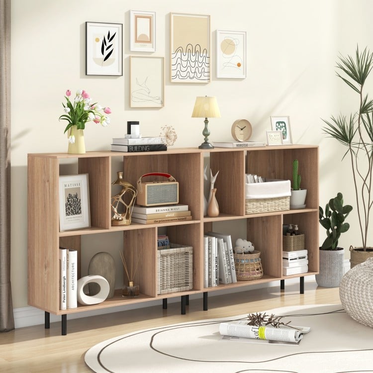 Open Shelf Bookcase with 4 Compartments-Natural