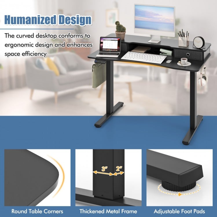 48 Inch x 24 Inch Height Adjustable Electric Standing Desk with 2 Drawers-Black