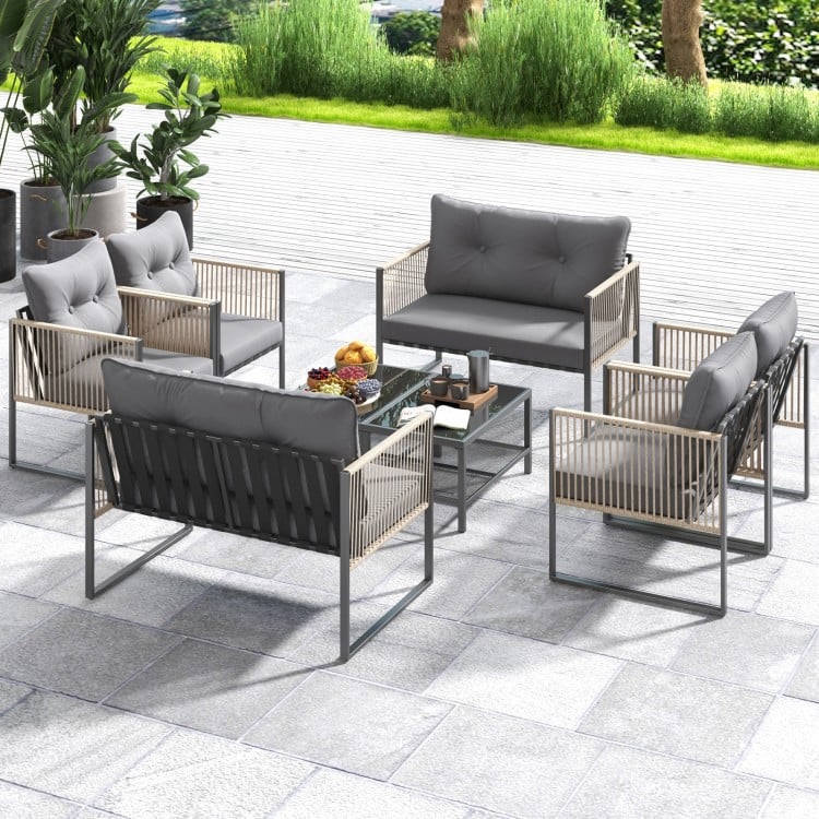 4 Pieces Outdoor PE Rattan Conversation Sofa Set with Cushions-Grey